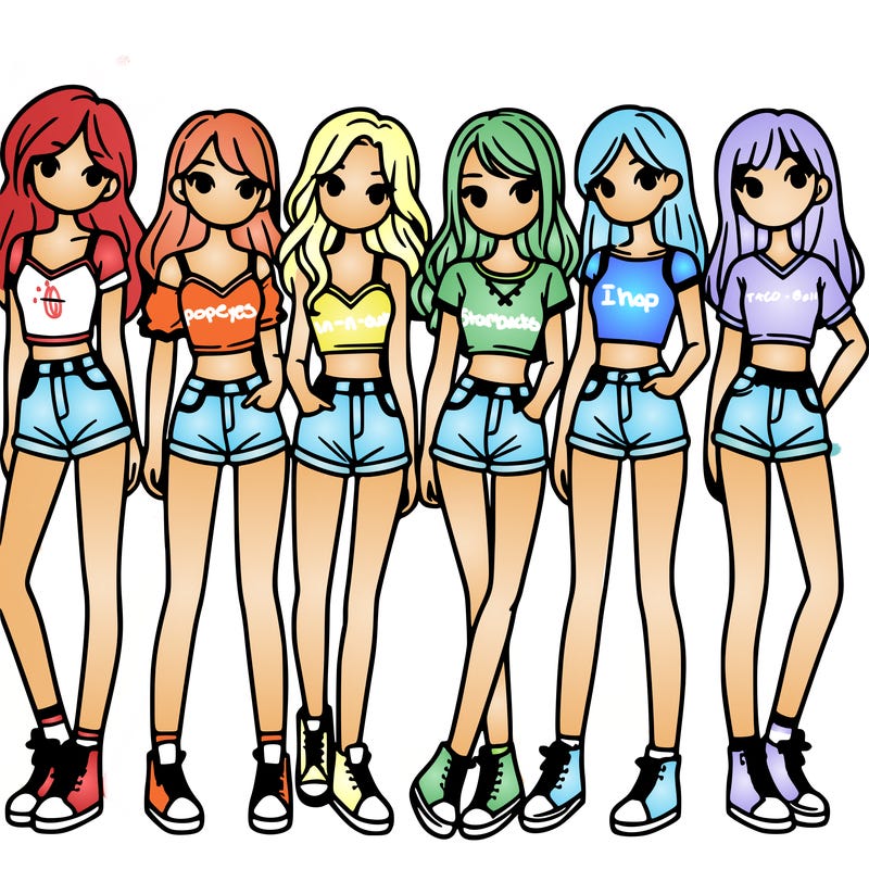 a group of girls wearing crop tops and shorts