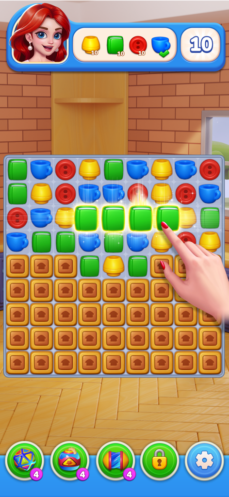 Jogabilidade de nível de quebra-cabeça de combinar 3 em Dream Match Story.