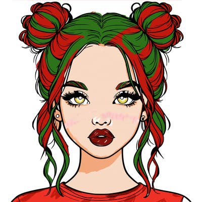 realistic girl with two buns in hair and lips