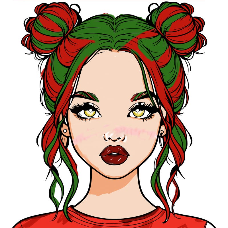realistic girl with two buns in hair and lips