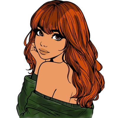 realistic girl with bangs looking over her shoulder