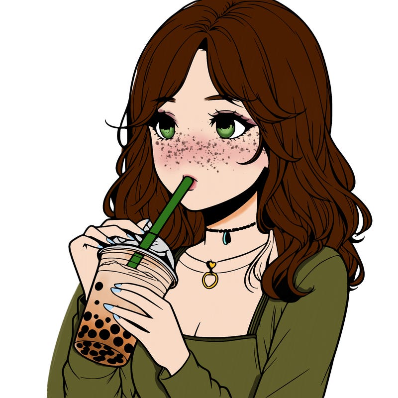 realistic girl drinking boba tea