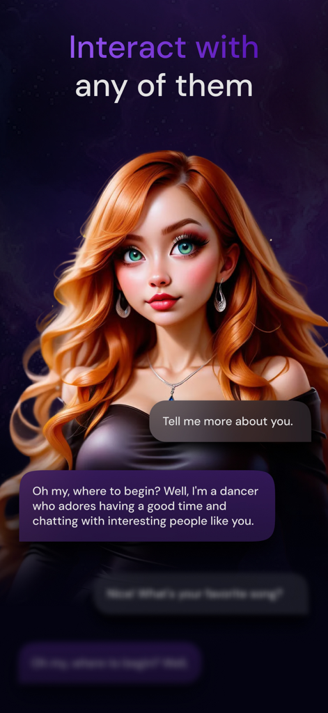 Fictional - A chat interface with a red haired AI character on the Fictional app