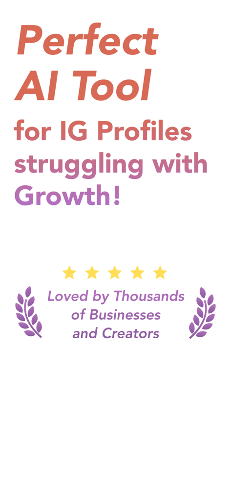 Get Followers - Boost Viral AI - Werbegrafik für die App Follower bekommen - Boost Viral AI, die besagt, dass sie das perfekte KI-Tool für Instagram-Profile ist, die mit Wachstum zu kämpfen haben, mit einer 5-Sterne-Bewertung.