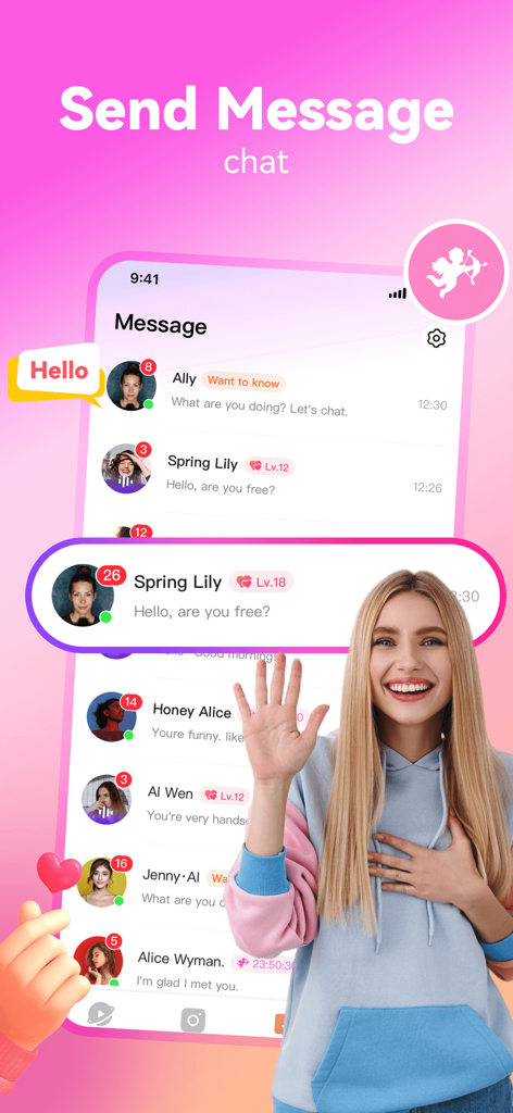 Tandoo - Live video chat - User interface of Tandoo app showing a message list with profile pictures and chat notifications