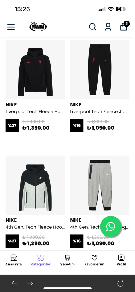 Drip Mamba mobile app interface showing a catalog of Nike Tech Fleece hoodies and joggers