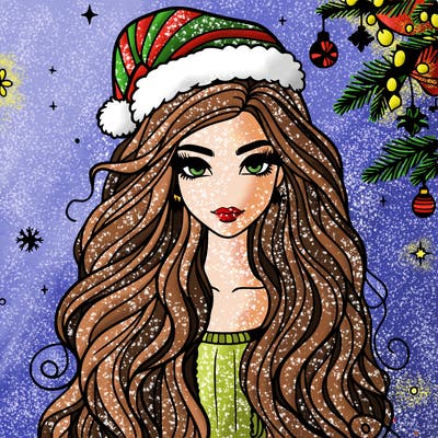christmas fashionable female model and long hair