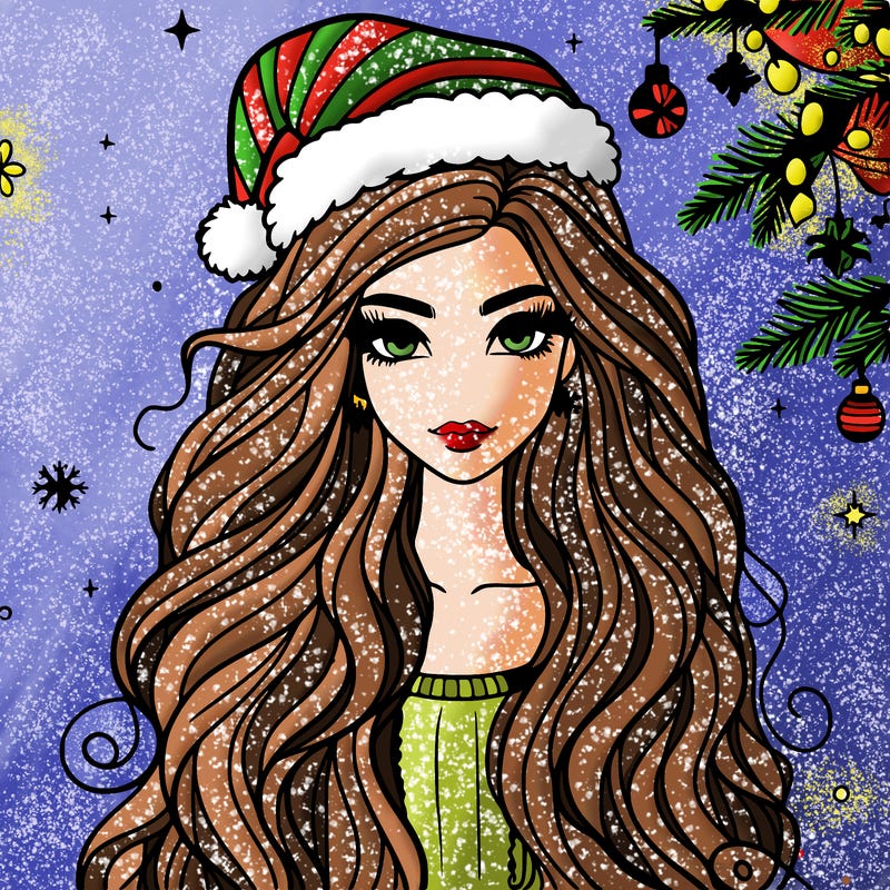 christmas fashionable female model and long hair