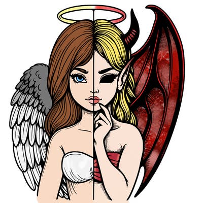 realistic angel half demon