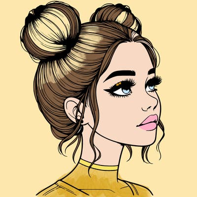 realistic girl with buns on the top of her head