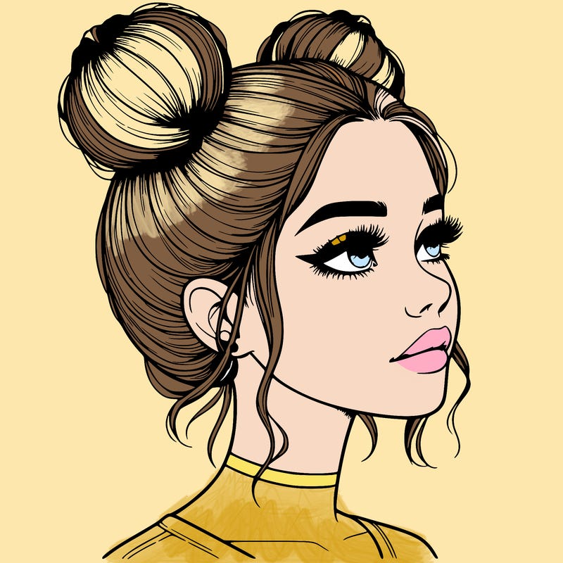 realistic girl with buns on the top of her head