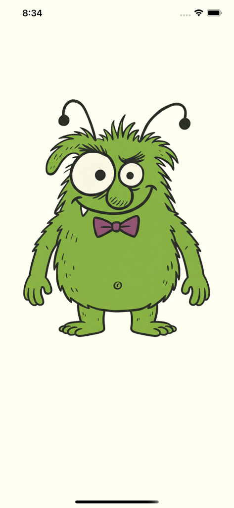 Days until my birthday - Um monstro verde fofo e peludo com uma gravata borboleta roxa