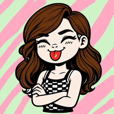 realistic girl crossing her arms and wearing a tank top with her tongue held out she has long hair