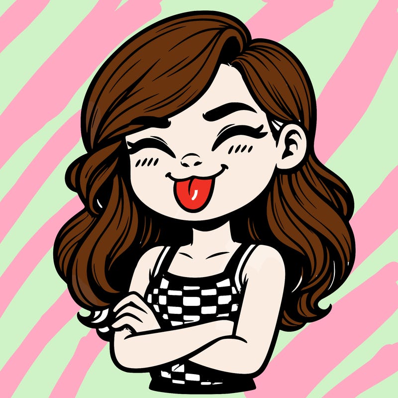 realistic girl crossing her arms and wearing a tank top with her tongue held out she has long hair