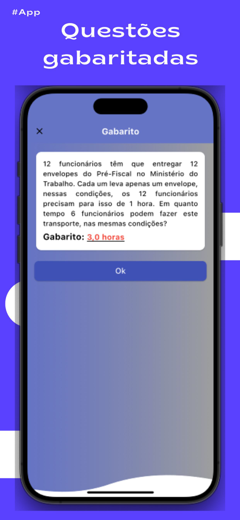 Português Concursos - Pantalla de smartphone que muestra una pregunta de razonamiento lógico con su clave de respuesta en portugués dentro de la app Portugues Concursos.