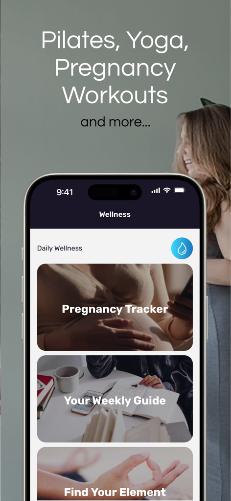 Sculpt You: Women's Fitness - Sculpt You app interface showing pregnancy tracker and wellness guides