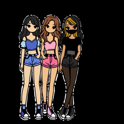 a group of girls wearing crop tops and shorts