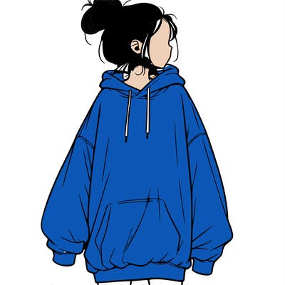 realistic girl with a oversized sweatshirt on and a bun