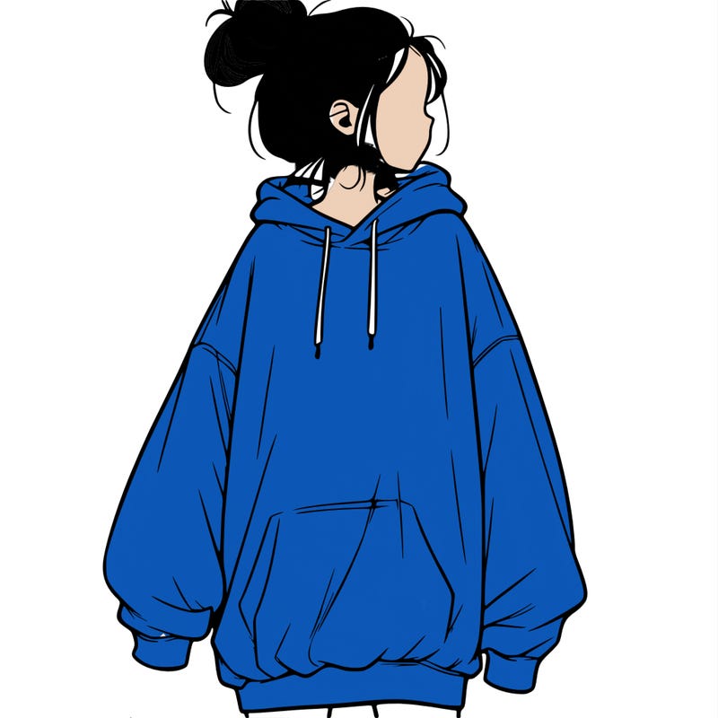 realistic girl with a oversized sweatshirt on and a bun