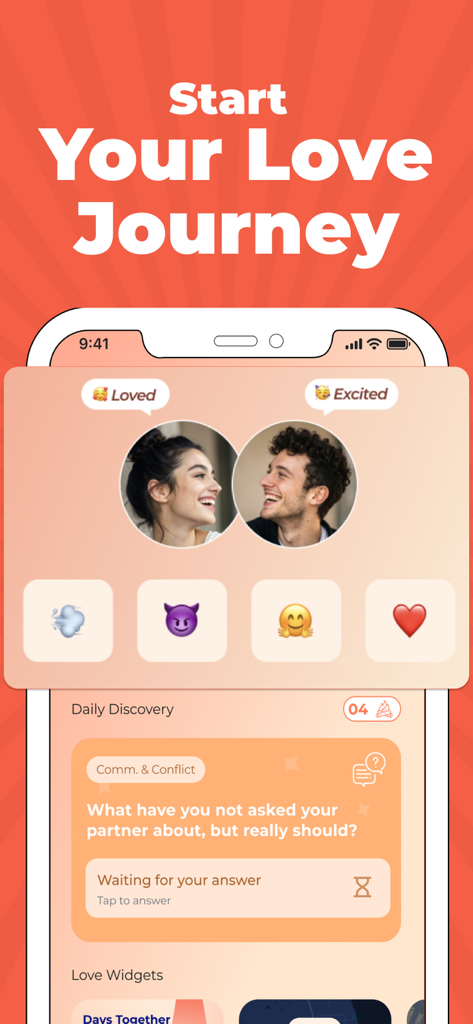 Flamme: Cozy Couples App - Flamme app interface for couples featuring daily discovery questions and mood check-ins
