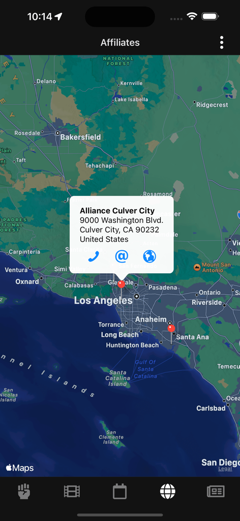 Krav Maga Pro - Map view within the Krav Maga Pro app showing the location and address for Alliance Culver City in Los Angeles.