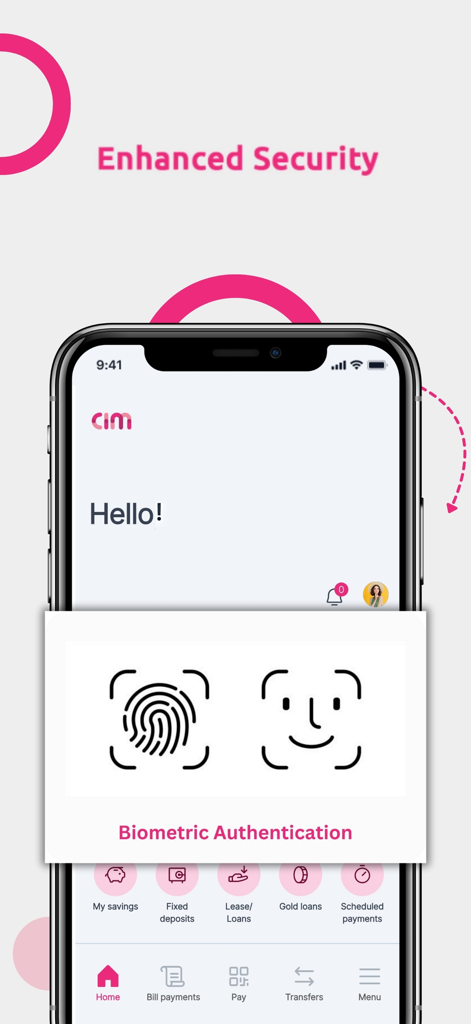 LB CIM - Interfaz de la aplicación LB CIM que muestra autenticación biométrica para mayor seguridad