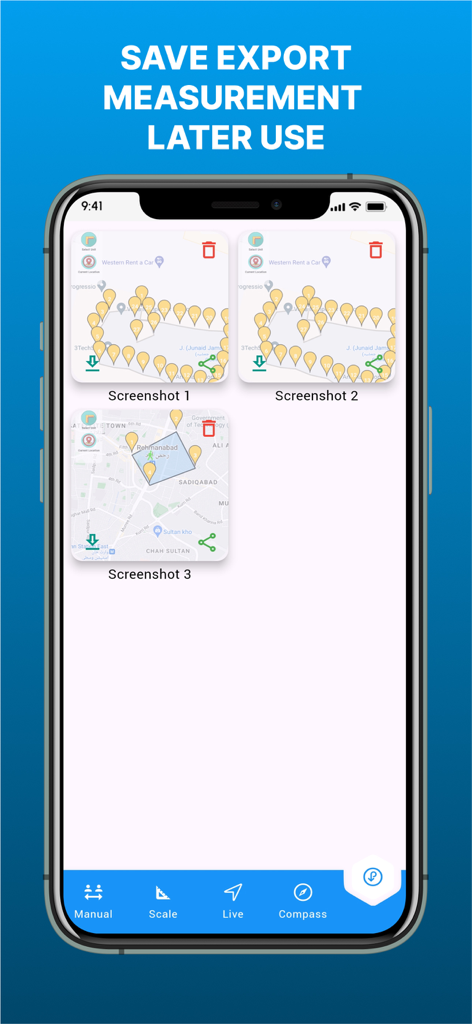 GPS Land Area Measure Live - Medições de mapa salvas e interface de exportação no aplicativo Medição de Área de Terreno GPS