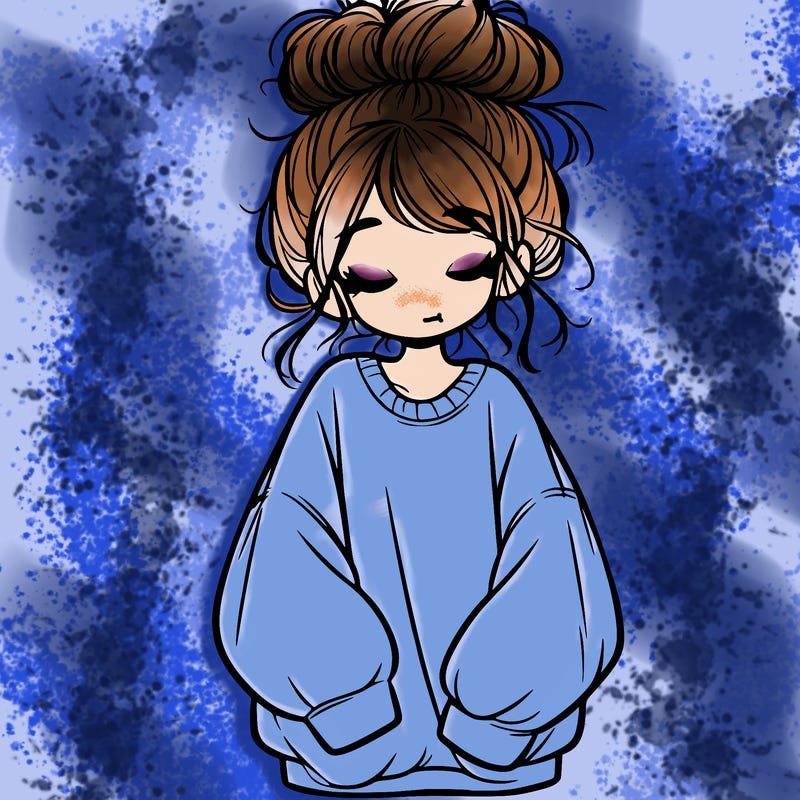 girl with baggy sweatshirt and messy bun