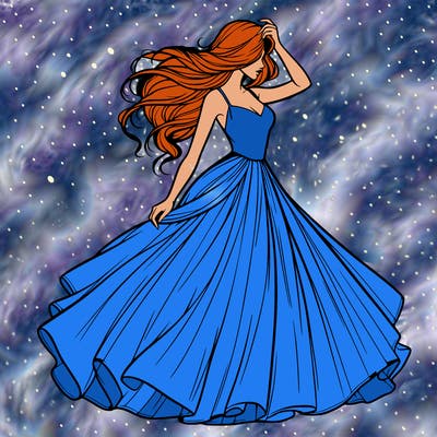 realistic woman with dress flowing in the wind