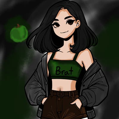 a realistic girl with a crop top and short shorts in an open jacket