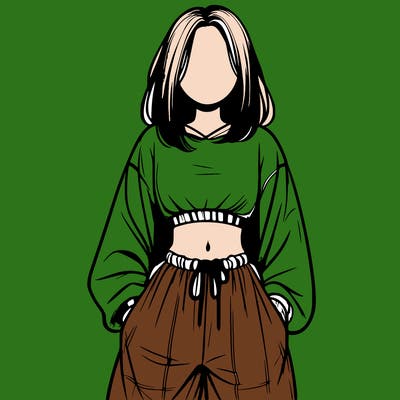 realistic girl faceless with baggy pants and a crop top