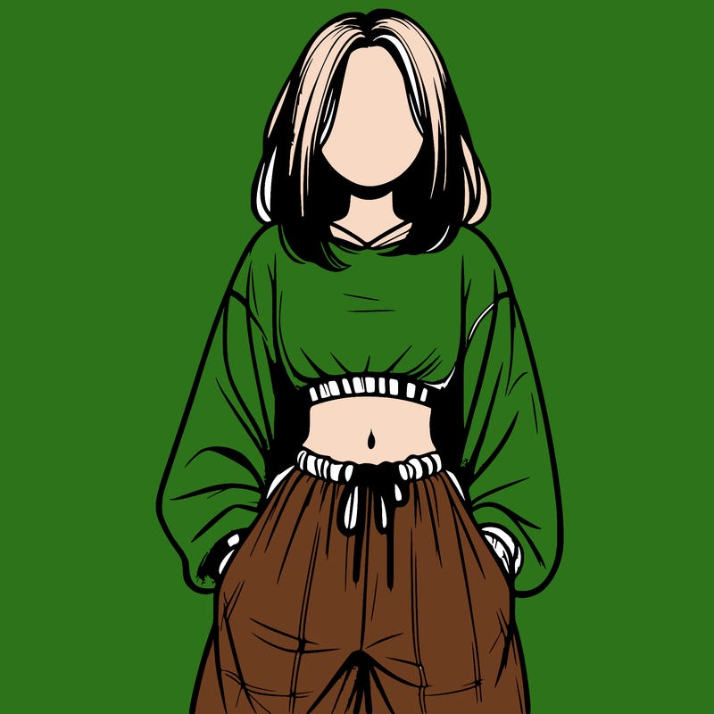 realistic girl faceless with baggy pants and a crop top