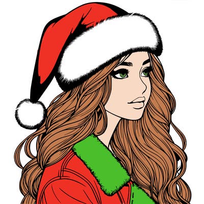 realistic girl in santa hat