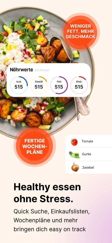 栄養成分表示とミールプランを備えた、ヘルシーなエアフライヤーレシピを表示するモバイルアプリのインターフェース