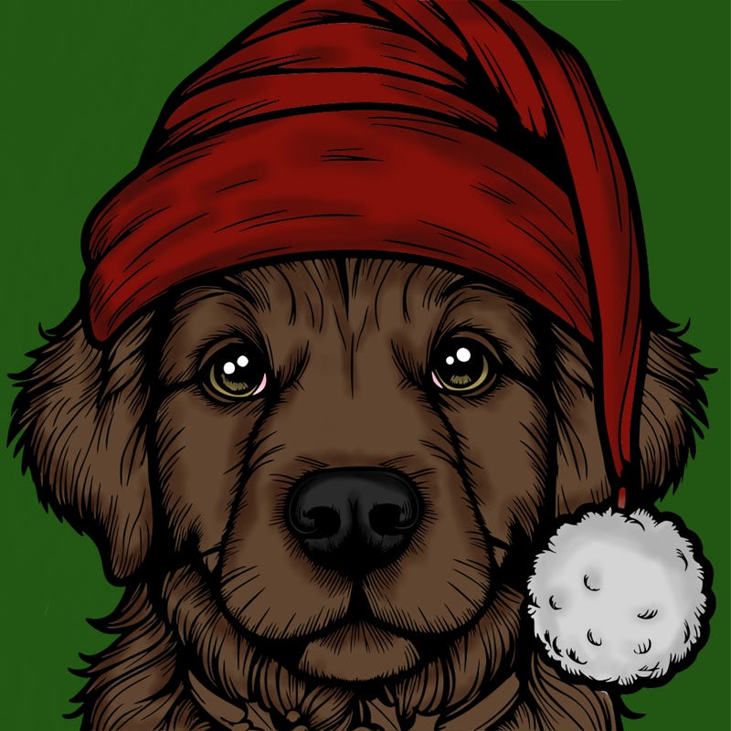 realistic dog with a christmas hat