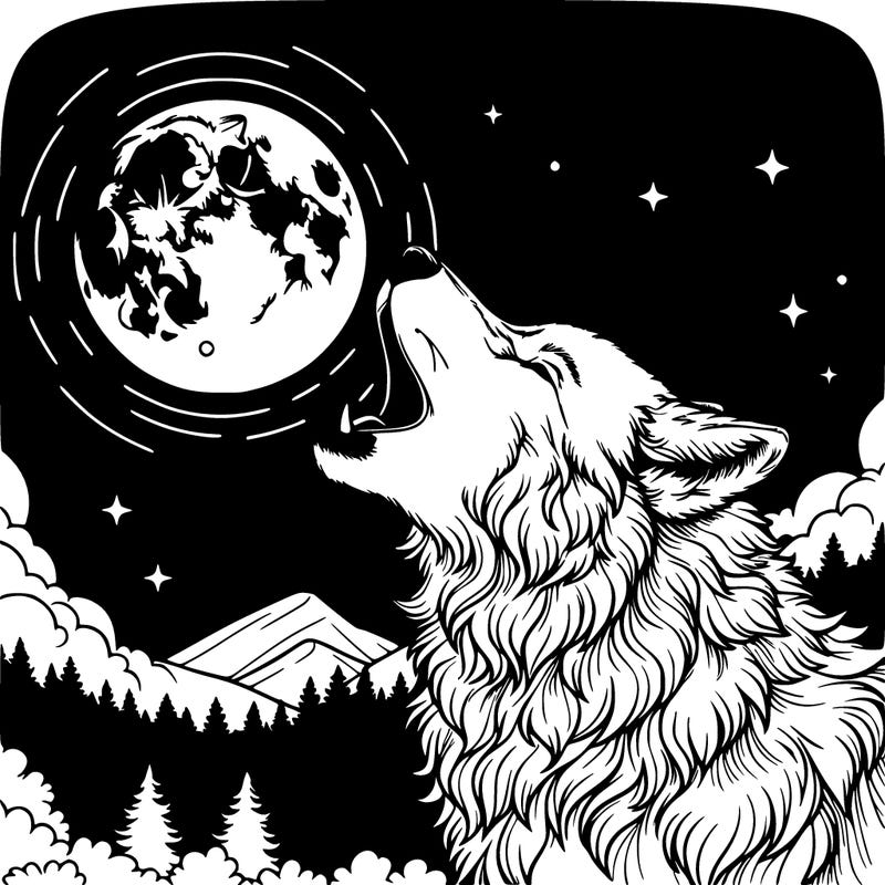 realistic wolf howling at the moon