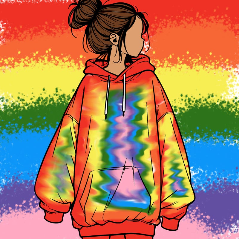 realistic girl with a oversized sweatshirt on and a bun