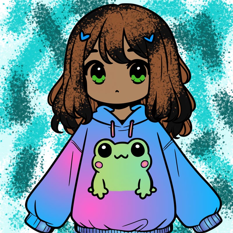 girl wearing frogging sweatshirt