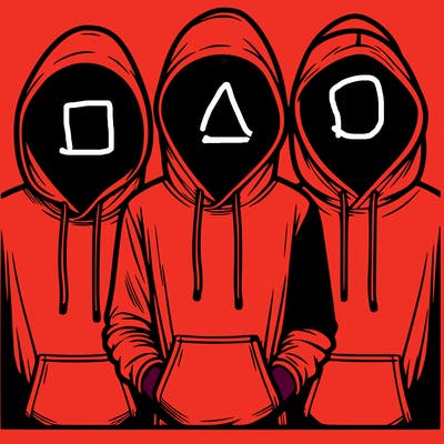 3 faceless people in  hoodies