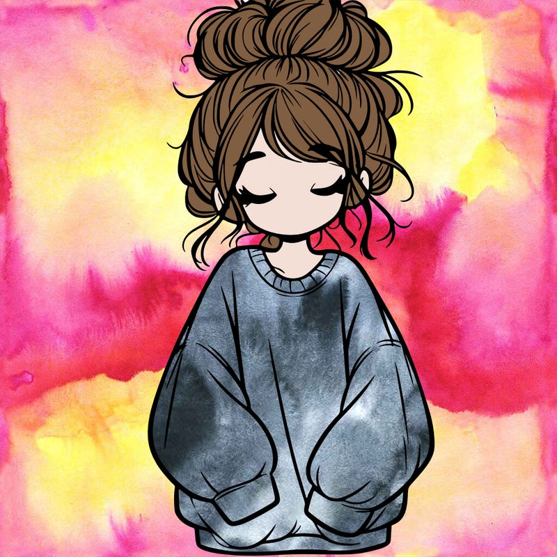girl with baggy sweatshirt and messy bun