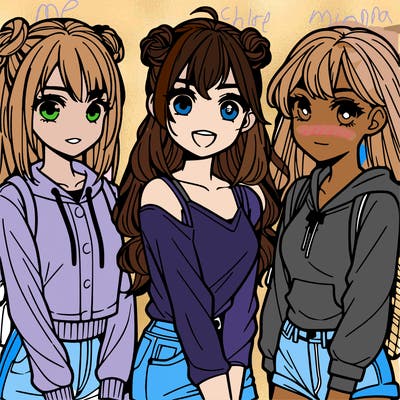 teen manga girls group of 3