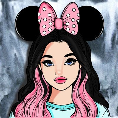 aesthetic realistic girl wearing mickey mouse ears