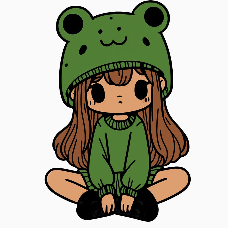 a girl wearing a frog hat and some frog socks
