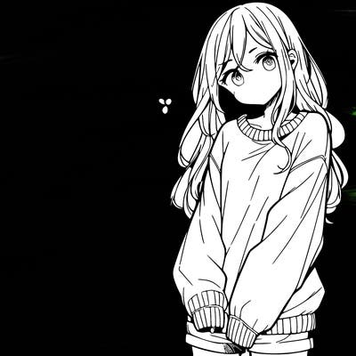 manga teen girl  in a sweater and baggy pants