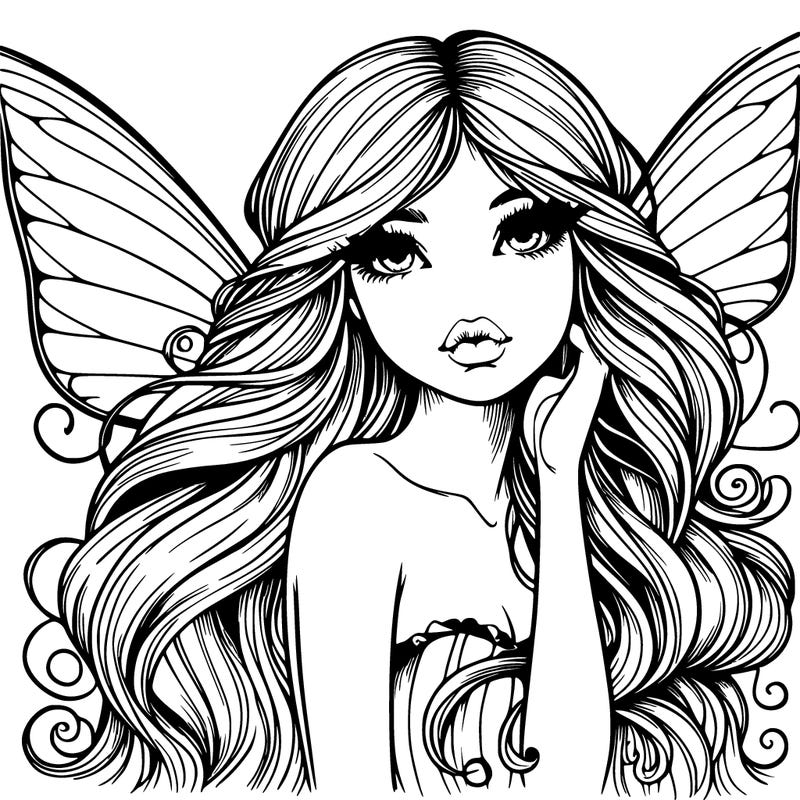 realistic fairy with long hair and lips