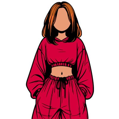 realistic girl faceless with baggy pants and a crop top