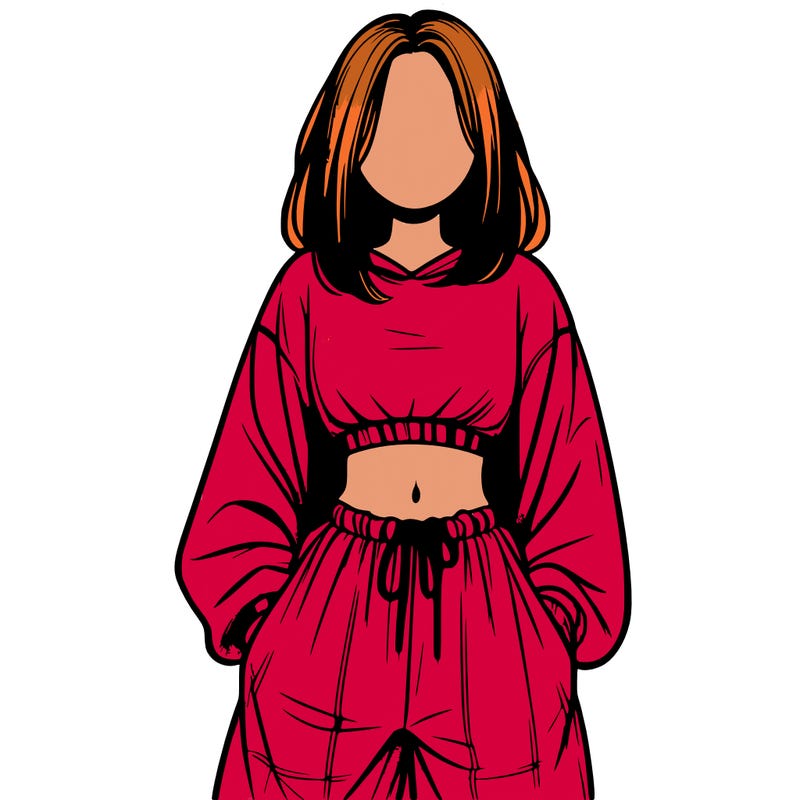 realistic girl faceless with baggy pants and a crop top