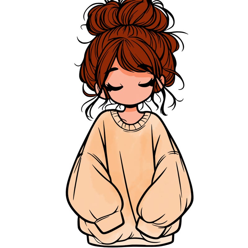 girl with baggy sweatshirt and messy bun