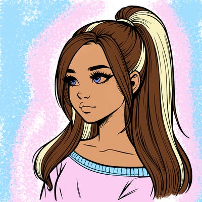 realistic girl with a high ponytail
