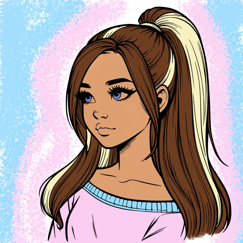 realistic girl with a high ponytail